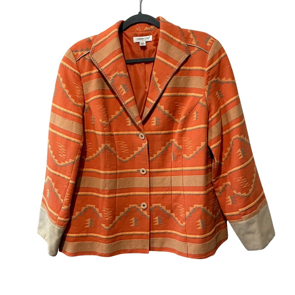 Coldwater Creek Blazer Women 18 Orange Southwestern Aztec Whipstitch Faux Suede